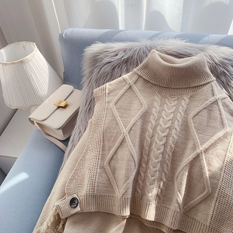 Folding high necked sweater suit two-piece set  4958