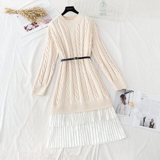 Nouvelle jupe pull plissée à double pli avec coutures à lacets 4755