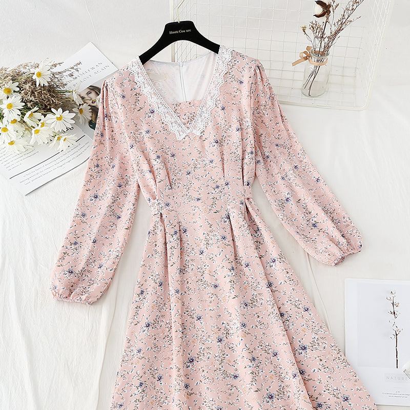 The waist is slim, the floral dress is gentle, the Lace Chiffon Skirt  4812