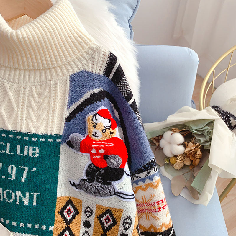 Weihnachtsschwestern-Pullover mit Stehkragen, neues Stricktop 4924