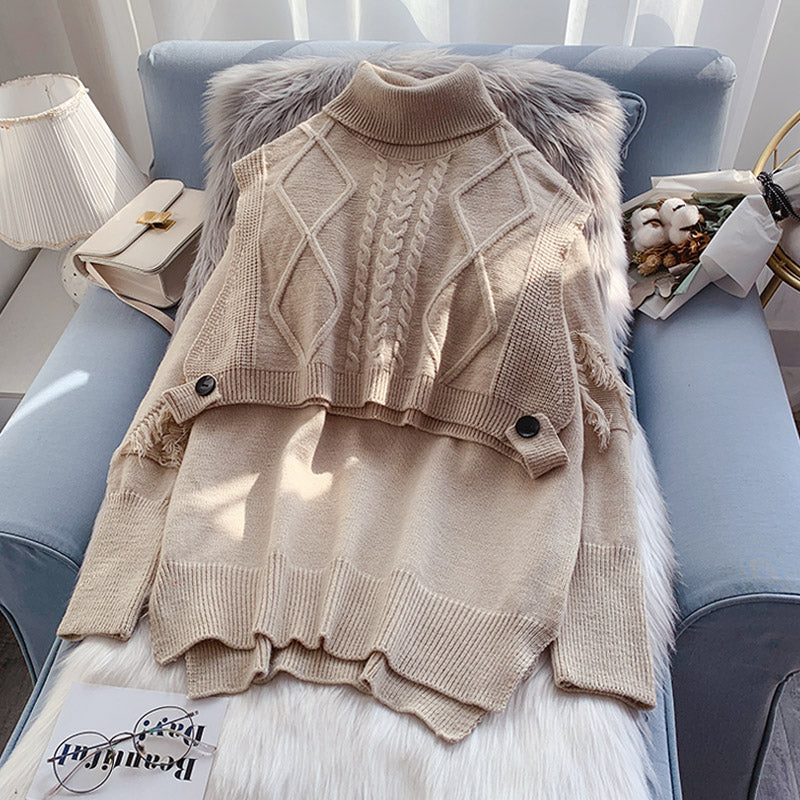 Folding high necked sweater suit two-piece set  4958