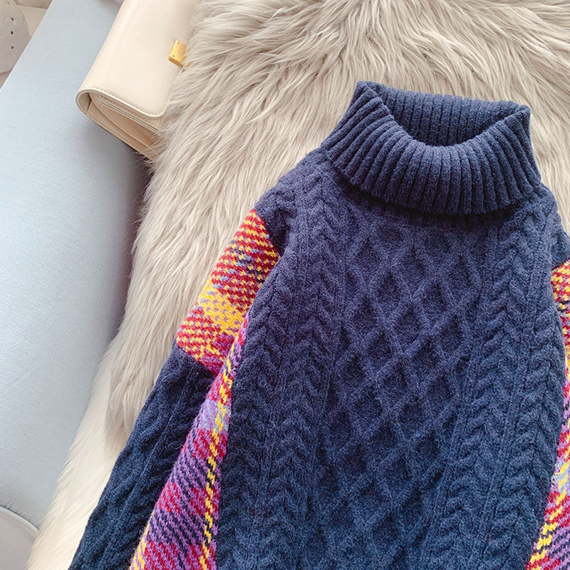 High neck sweater loose retro lazy style  5018