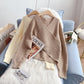 Korean V-Neck Sweater Vintage loose lazy top  4971