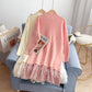 Lace stitched wool dress knit bottomed dress  5054