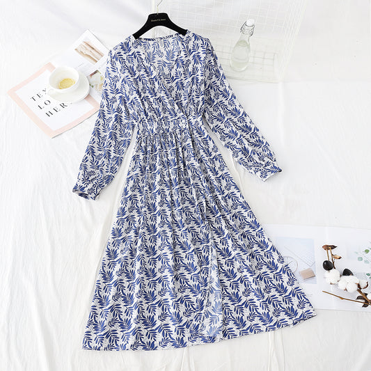 Chiffonkleid mit V-Ausschnitt an der Taille, schmaler und leichter, reifer Windblumenrock 4806