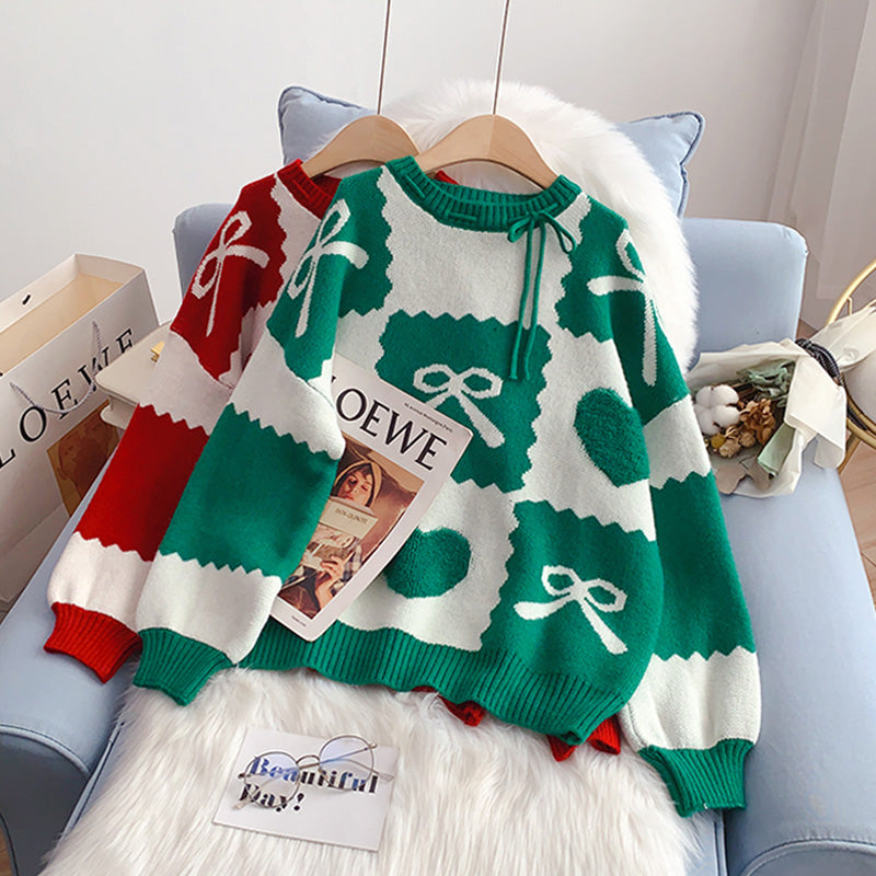 Roter Weihnachtsstrickpullover im ausländischen Stil 5030
