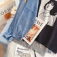 Design sense denim stitched sweater fake two women's Retro port flavor  5050