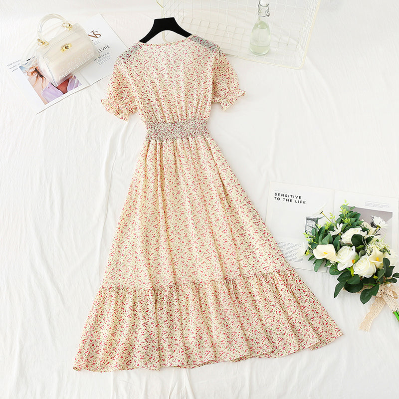 Nouvelle jupe en mousseline de soie à col en V de style français doux et doux, petite jupe 4858