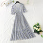 New doll neck Floral Chiffon pleated French retro fairy skirt  4880