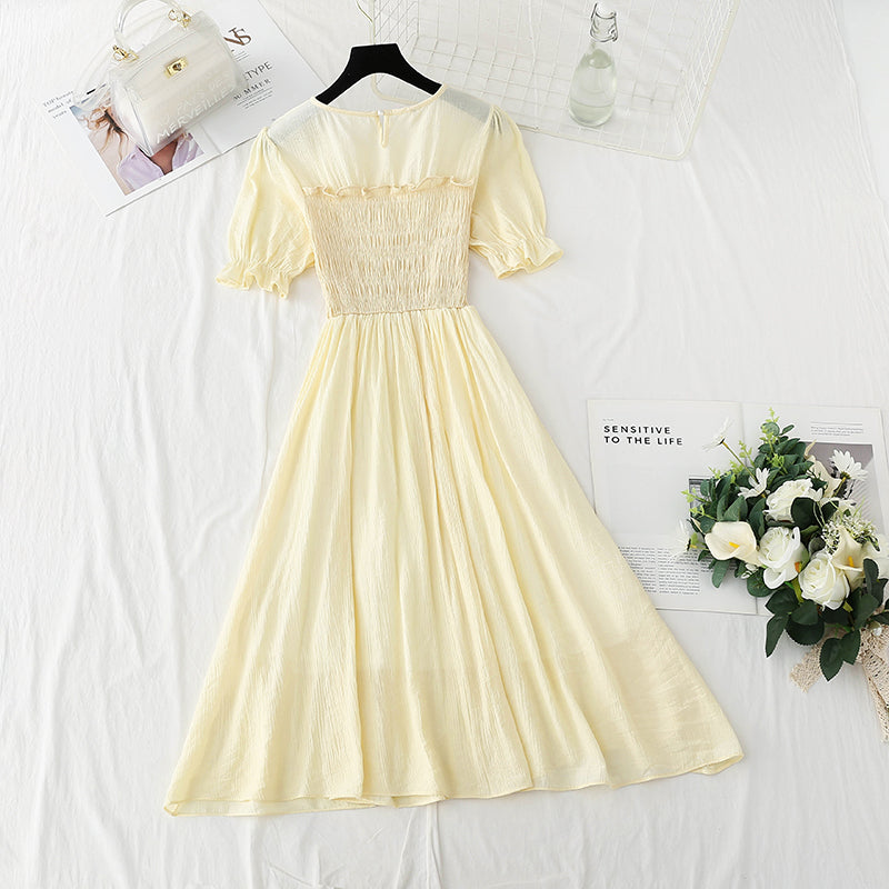 Cotton linen dress French retro slim dress  4884