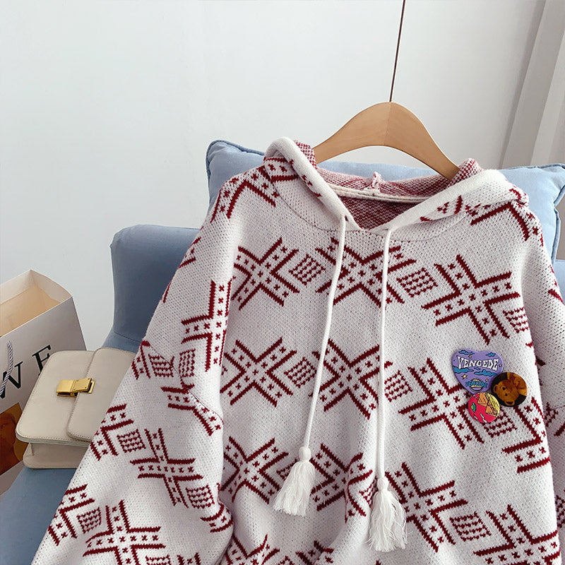 Net red Hooded Sweater Korean knitted sweater  4992