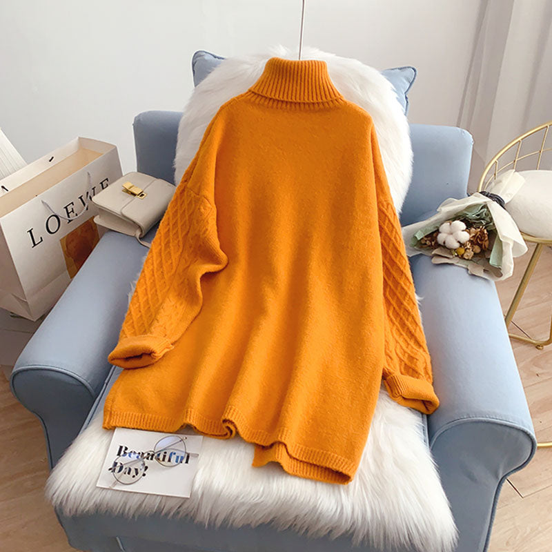 New loose lazy style sweater high neck sweater women  4922