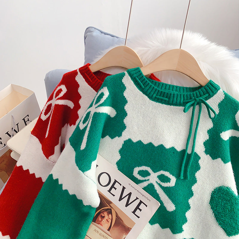 Roter Weihnachtsstrickpullover im ausländischen Stil 5030