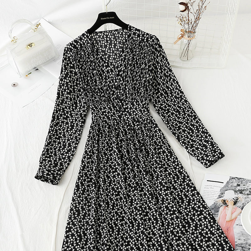 French floral dress retro minority Chiffon Dress  4833