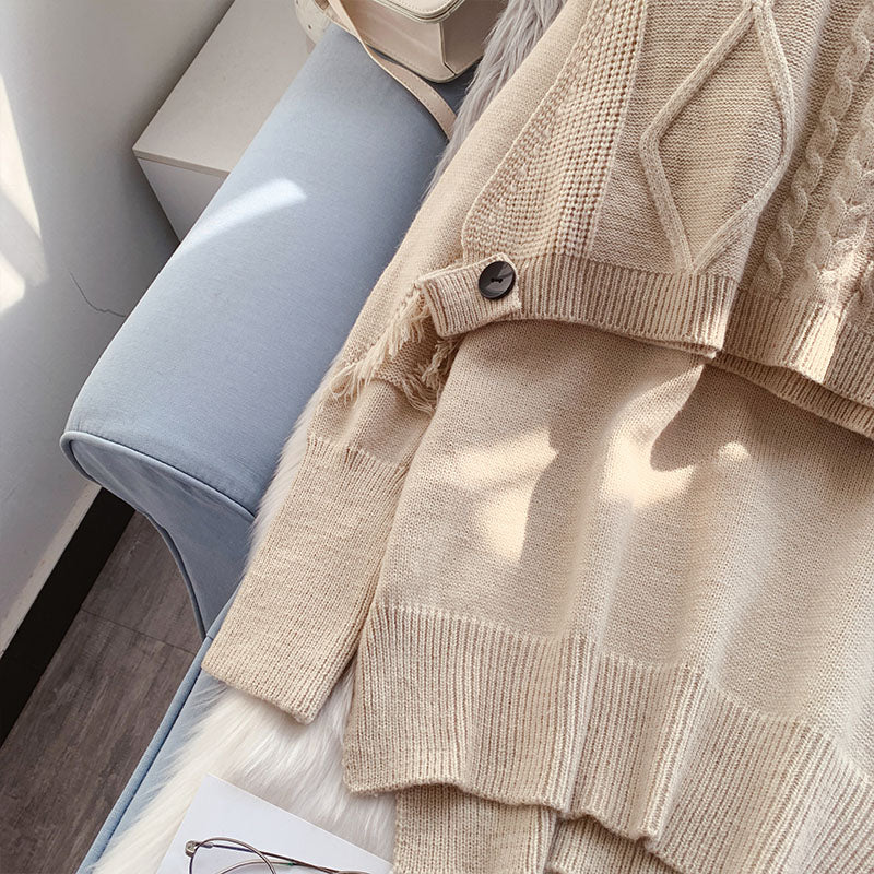 Folding high necked sweater suit two-piece set  4958