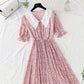 New doll neck Floral Chiffon pleated French retro fairy skirt  4880