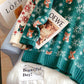 Vintage Red Christmas jacquard knitted sweater  4956