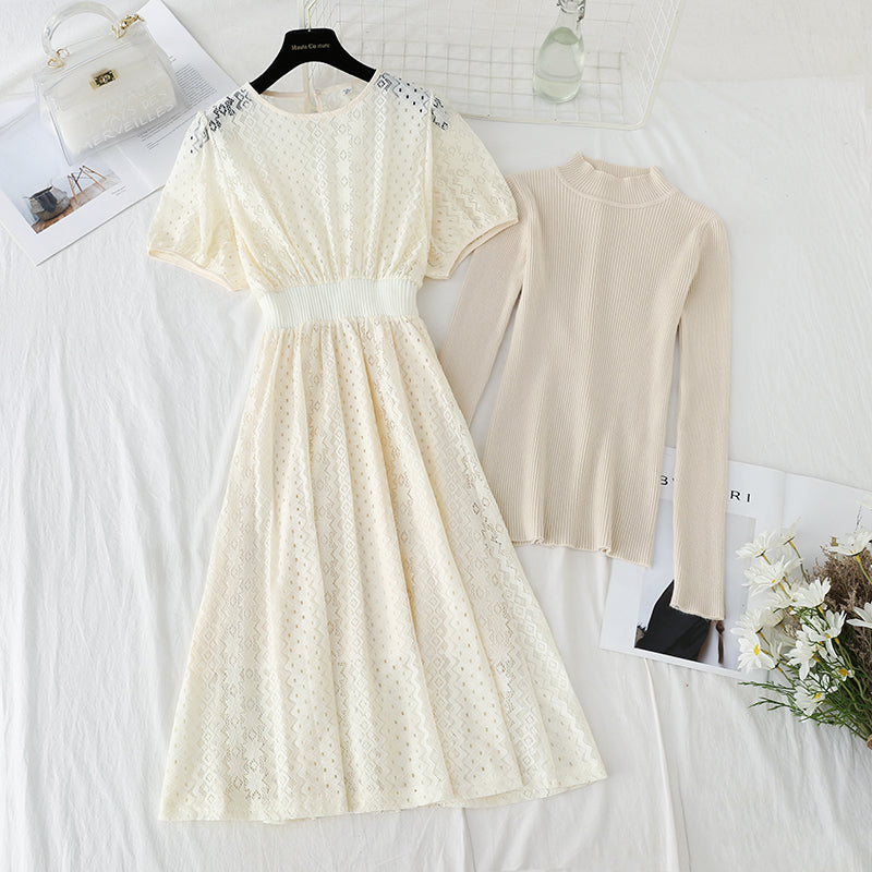 Spitzenkleid Modetrend Damen gestrickt halbhoher Kragen Innenmatch 4907