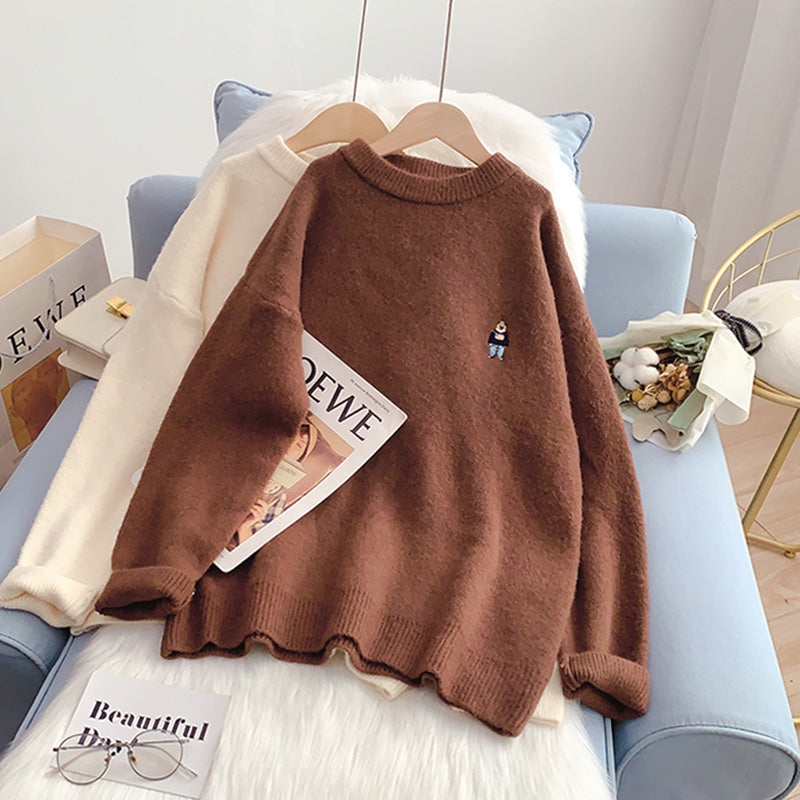 Bestickter Bärenpullover Vielseitiger Pullover für Damen 5029