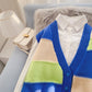 Contrast striped knitted cardigan sleeveless sweater waistcoat  4963