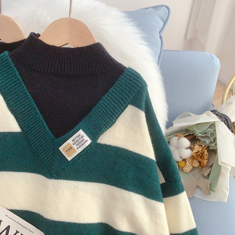 Fake two-piece Pullover women's winter half high collar design  5044