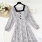 French tea break retro square collar niche chiffon long skirt  4836