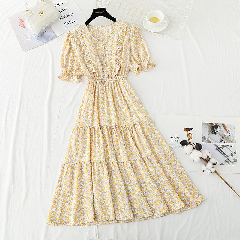 Ruffle floral dress sweet Mori Chiffon Skirt  4899