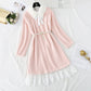 Seahorse wool knitted dress fake two pieces of stitched lace  4777