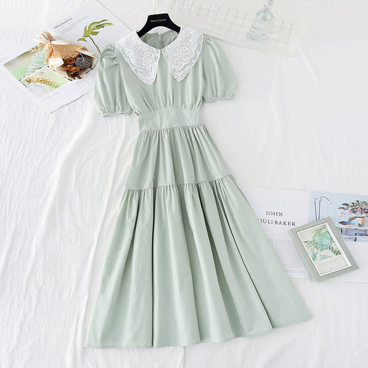 New style baby collar French waist closing skirt with thin temperament  4619