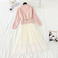 Knitted Pullover Sweater + mesh bottomed skirt medium length two piece suit  4773