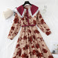 Slim temperament gentle wind retro Lapel lace stitched Chiffon Skirt  4809