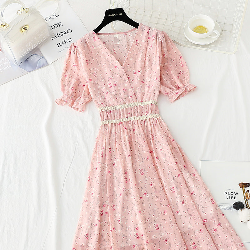 Robe vintage française en mousseline de soie à volants 4885