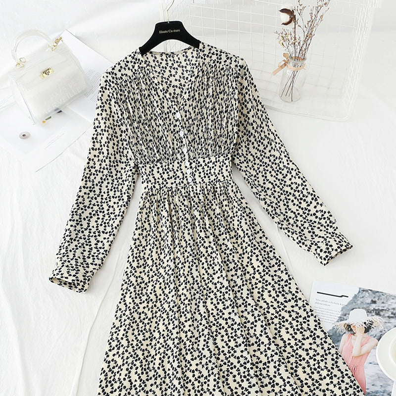 French floral dress retro minority Chiffon Dress  4833