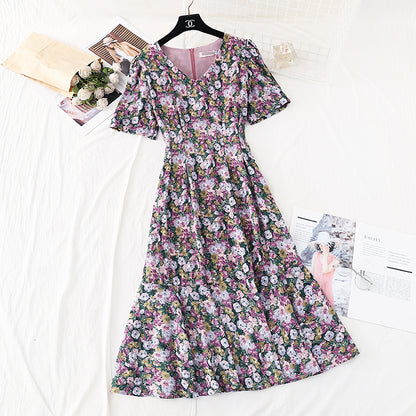 The new waist is slim, French retro Chiffon oil painting fishtail skirt  4585