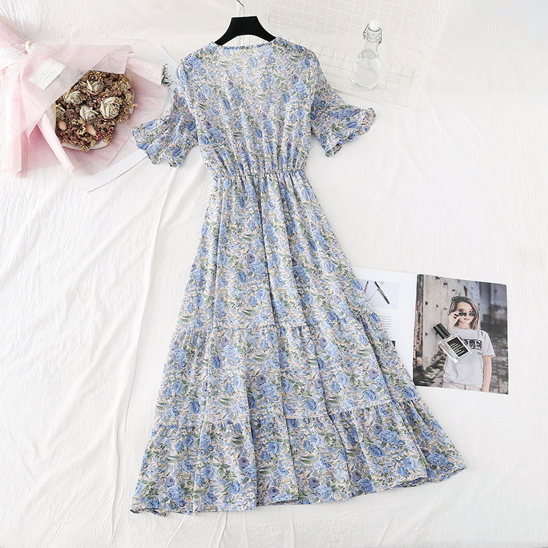 New style gentle wind, slim waist, French retro large swing skirt  4603