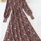 High neck floral dress with coat stitching  4783