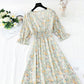 New French retro gentle fairy long skirt Short Sleeve Chiffon first love skirt  4854