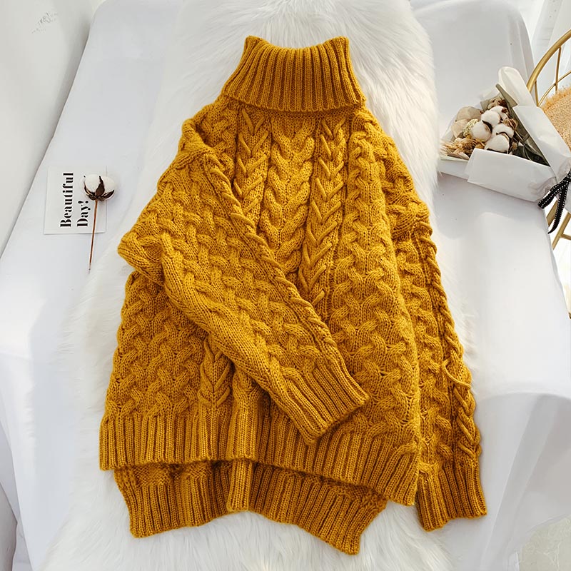 Roter Pullover mit hohem Kragen, lockerer und fauler Stil 4911