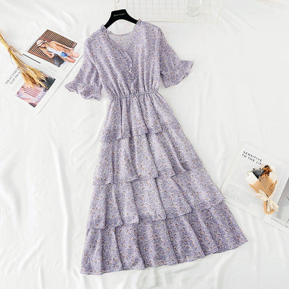 The new waist is slim, French retro Chiffon Cake long skirt  4602
