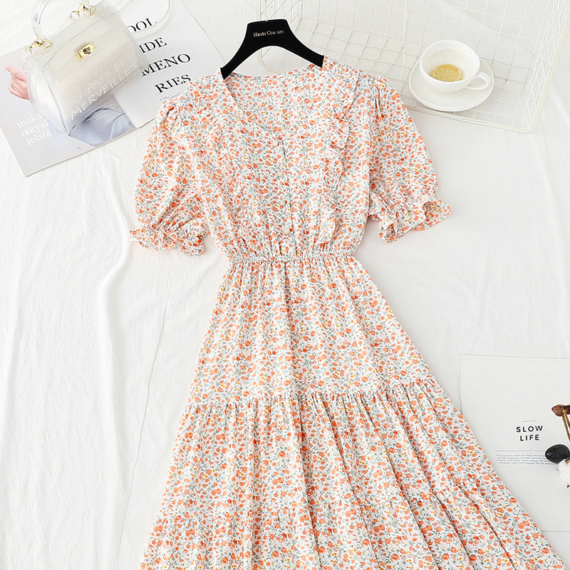 Ruffle floral dress sweet Mori Chiffon Skirt  4899