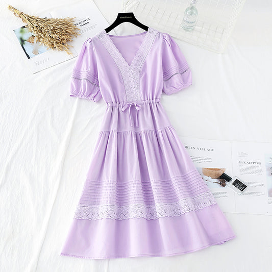 The new gentle cotton linen skirt is slim at the waist. French minority dress  4657