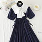 New sweet bubble sleeve shawl long skirt drawstring waist lace up skirt  4849
