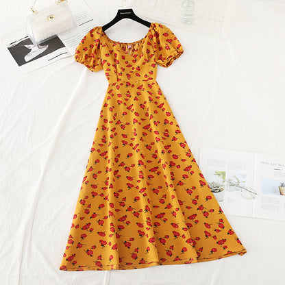 Neuer Stil mit Blasenärmeln, französischer Retro-Taillenverschluss, schmaler Rock 4667