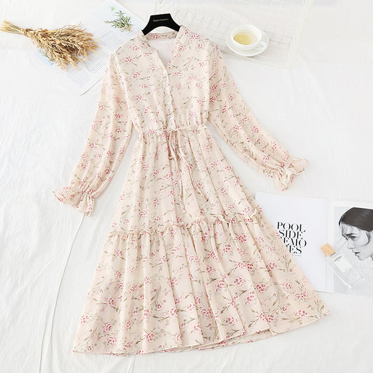 Langärmliges Blumenkleid French Retro 4701