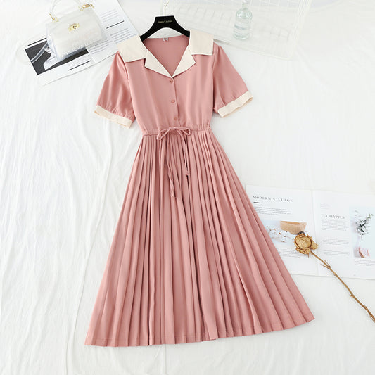 Anzugkragen Gürtel Taillenbund schmal plissiertes französisches Kleid im neuen Stil 4676