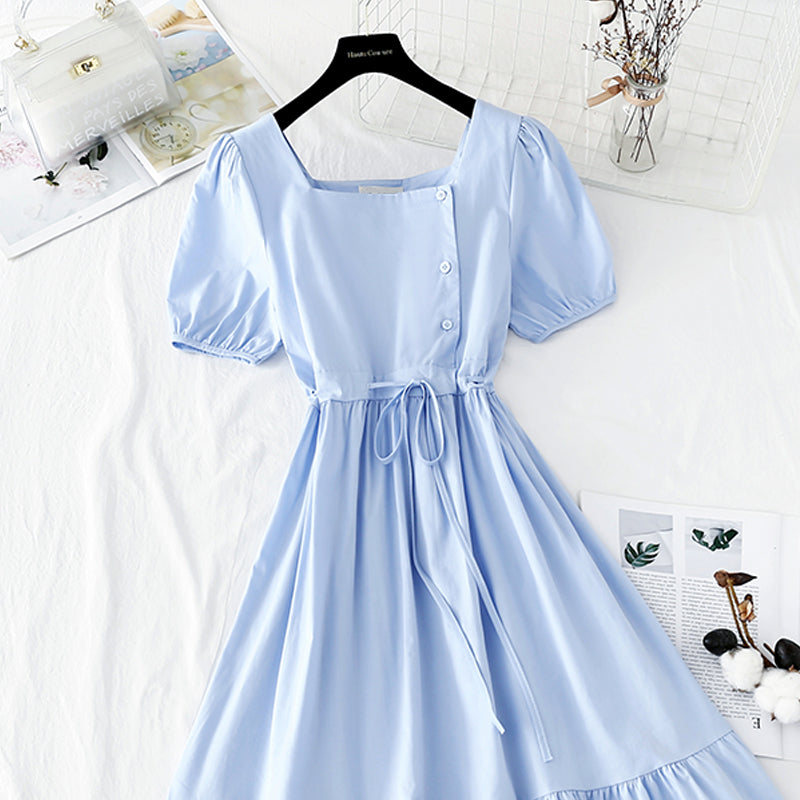 New style bubble sleeve French retro minority temperament fairy skirt  4847