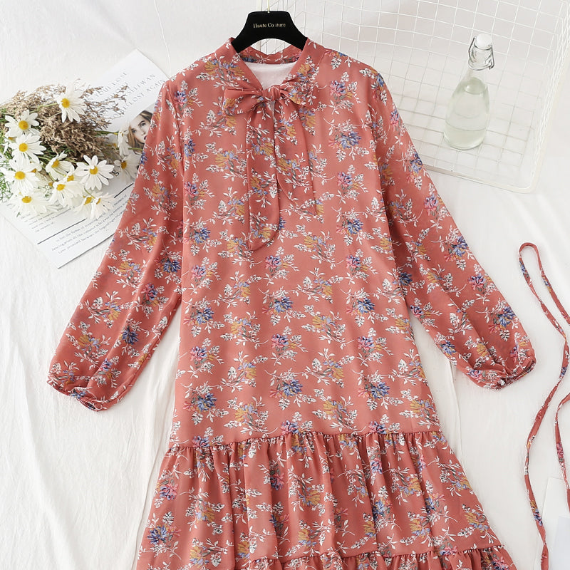 New women's lace up bow temperament retro floral skirt  4817