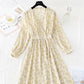 V-neck waist closing Chiffon Dress slim and light mature wind floral skirt  4806
