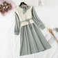 Net red Knitted Vest + Polka Dot bottomed skirt two-piece suit  4733