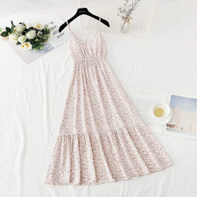 Suspender dress new sweet floral skirt French Retro  4857